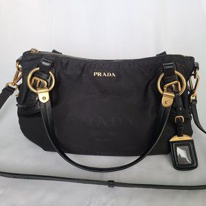 Authentic Prada Nappa-Trimmed Tessuto Logo Tote